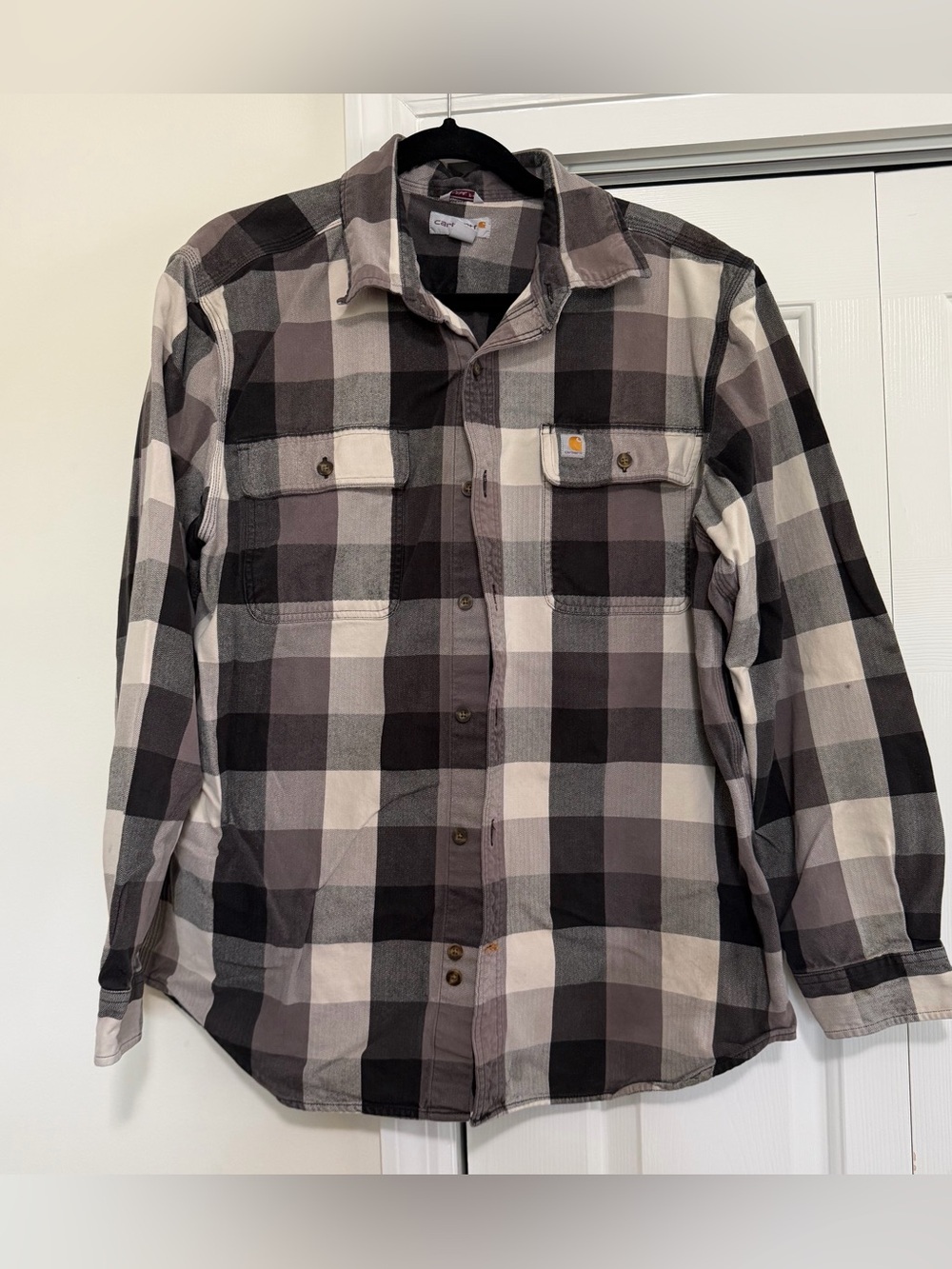 Carhartt Black White Checkered Original Fit Flannel Work Shirt Size Large